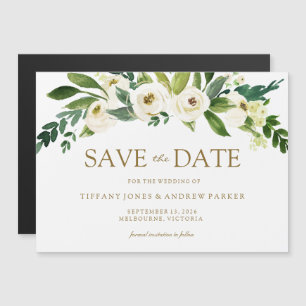 White Blooming Flowers Wedding Save The Date Magnetic Invitation