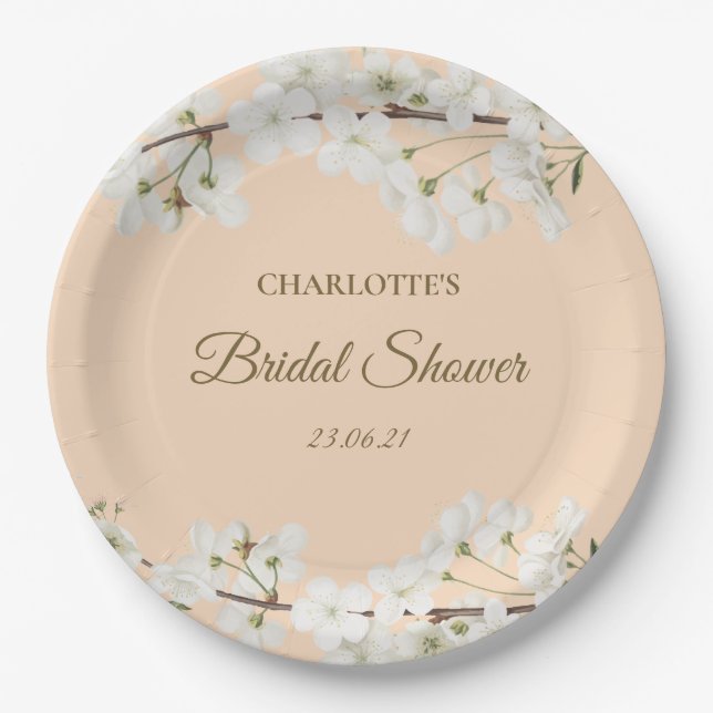 White Blossom Bridal Shower Paper Plate (Front)
