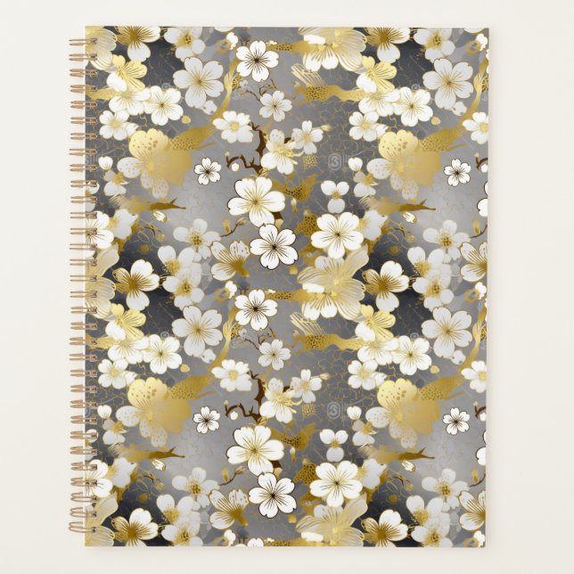 White Blossom Chiyogami Planner (Front)