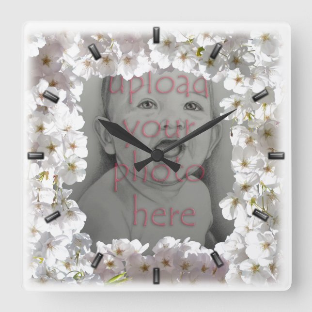 White Blossom Clock Cherry Blossoms Wall Clocks (Front)