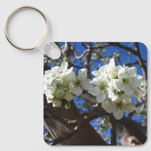 White Blossom Clusters Spring Flowering Pear Tree Key Ring