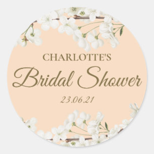 White Blossom Floral Bridal Shower Favour Classic Round Sticker