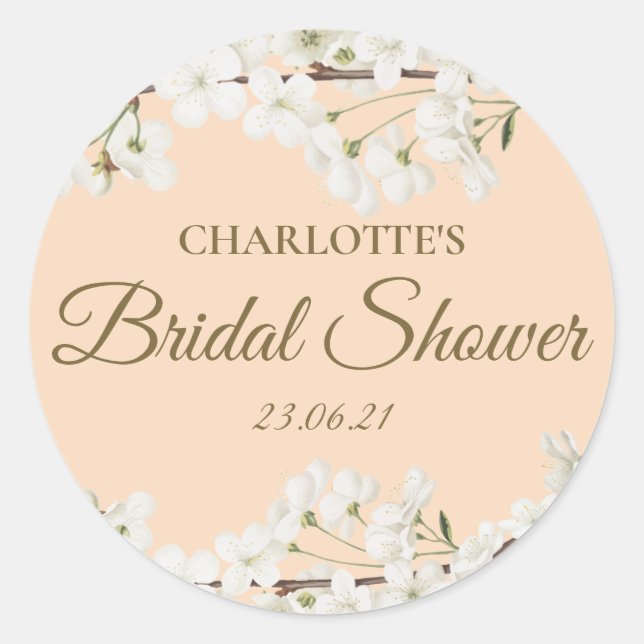 White Blossom Floral Bridal Shower Favour Classic Round Sticker (Front)