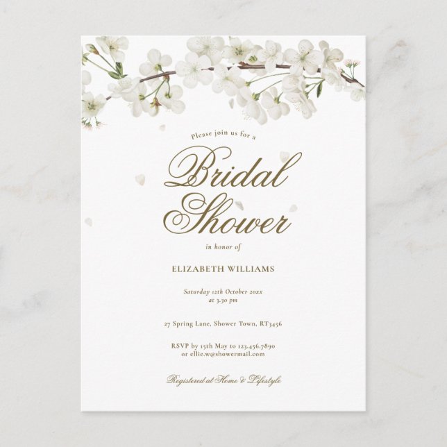 White Blossom Floral Bridal Shower Invitation (Front)