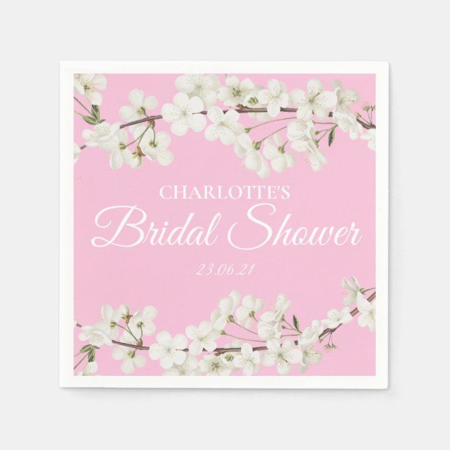 White Blossom Floral Bridal Shower Napkin (Front)