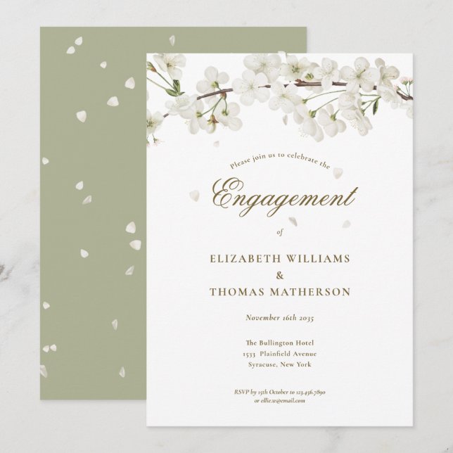  White Blossom Floral Engagement Party Invitation (Front/Back)