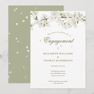 White Blossom Floral Engagement Party Invitation