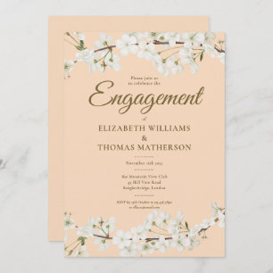 White Blossom Floral Engagement Party Invitation