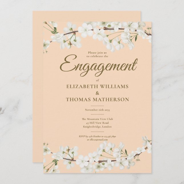 White Blossom Floral Engagement Party Invitation (Front/Back)