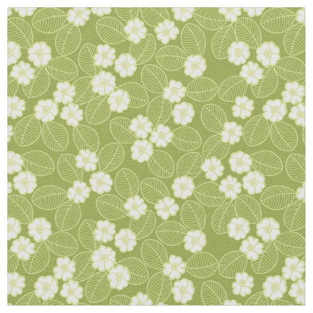 White Blossom Floral Pattern Fabric (Close Up)