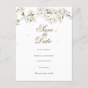White Blossom Floral Save the Date Announcement Postcard