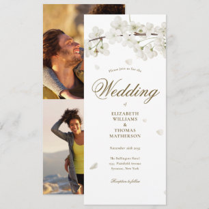 White Blossom Gold Script 2 Photo Wedding Invitation