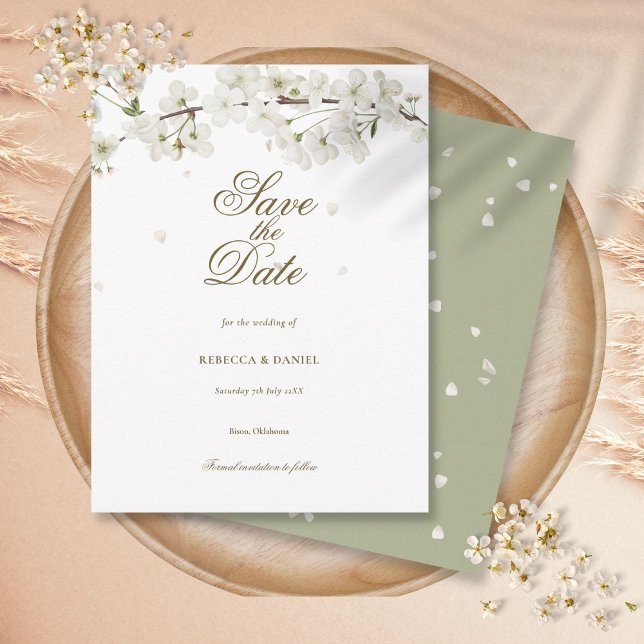 White Blossom Greenery Floral Save the Date Postcard (White Blossom Greenery Floral Save the Date Postcard)