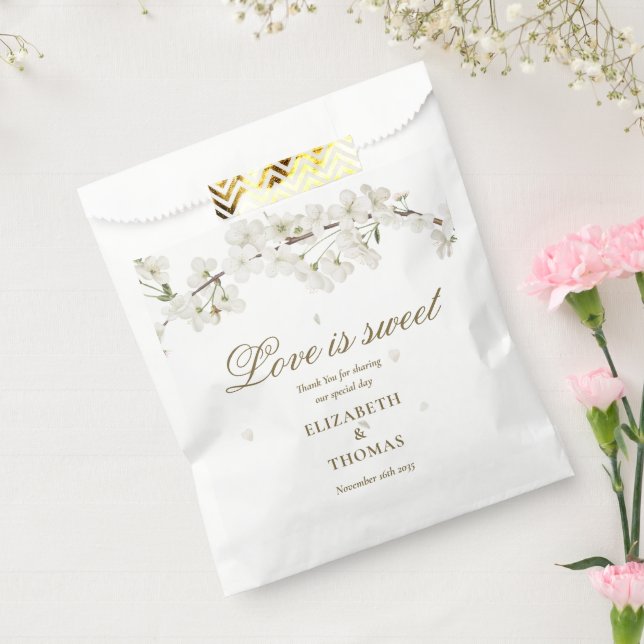 White Blossom Love Is Sweet Wedding Favour Bags (Sealed)