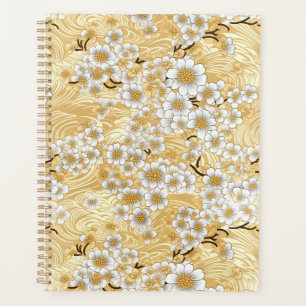 White Blossom on Gold Swirls Chiyogami Planner