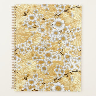 White Blossom on Gold Swirls Chiyogami Planner