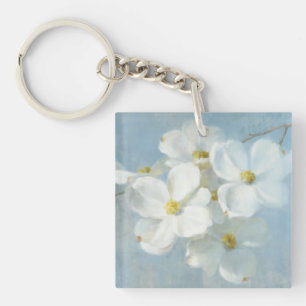 White Blossom Panel Key Ring