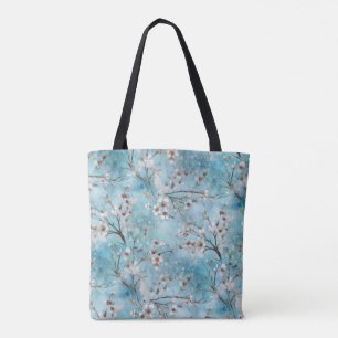 White Blossom Pattern Tote Bag