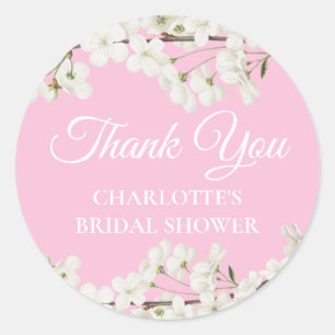 White Blossom Thank You Bridal Shower Classic Round Sticker