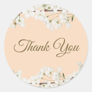 White Blossom Thank You Bridal Shower Classic Round Sticker