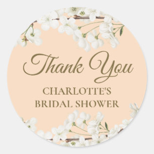 White Blossom Thank You Bridal Shower Classic Round Sticker