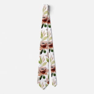 White Blossom Watercolor Floral Pattern Tie