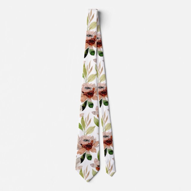 White Blossom Watercolor Floral Pattern Tie (Front)