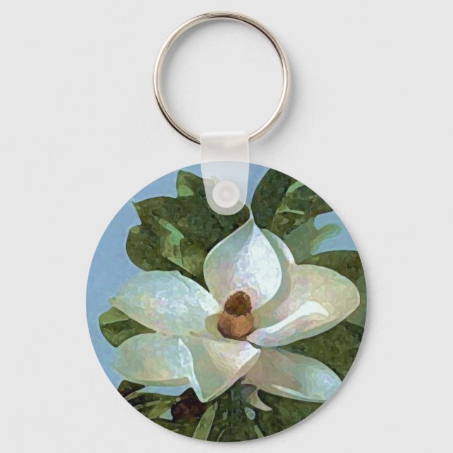 White Blossoming Magnolia Key Ring (Front)