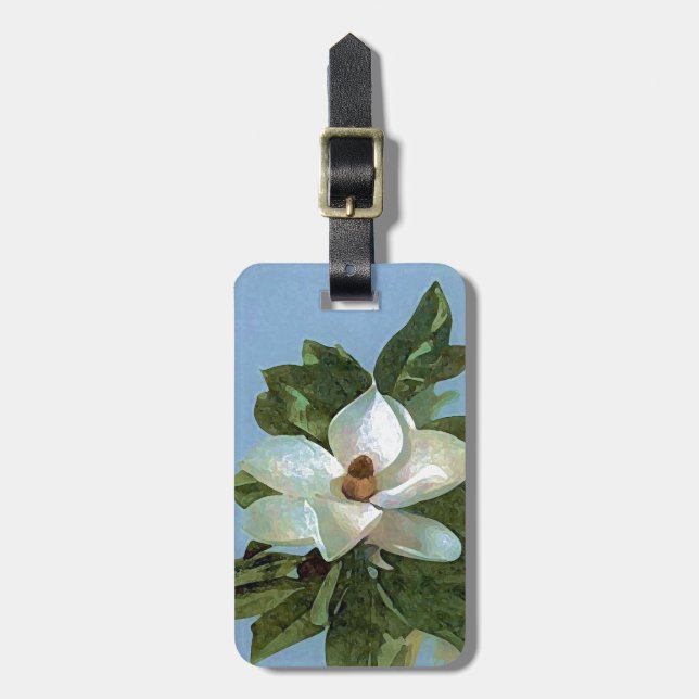 White Blossoming Magnolia Luggage Tag (Front Vertical)