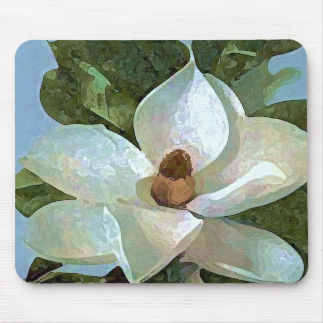 White Blossoming Magnolia Mouse Mat (Front)