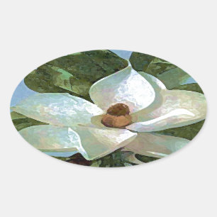 White Blossoming Magnolia Oval Sticker