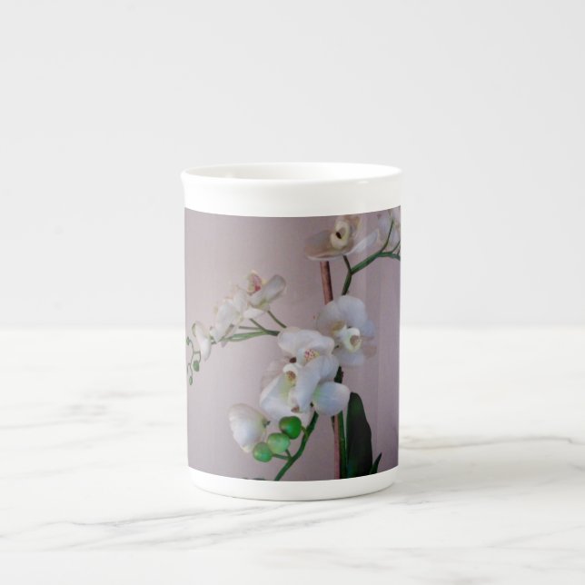 White Blossoms Floral  Bone China Mug (Front)