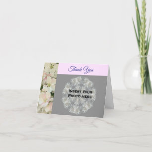 White Blossoms Flower Wedding Photo Thank You Card
