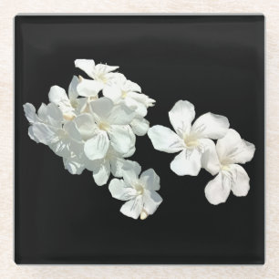 White Blossoms Glass Coaster
