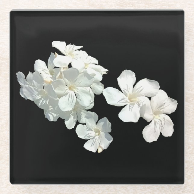 White Blossoms Glass Coaster (Front)