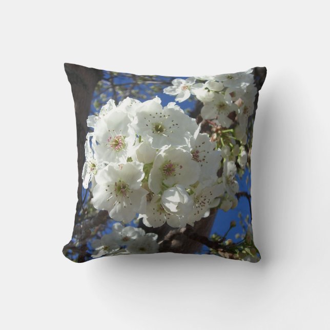 White Blossoms I Ornamental Pear Tree Cushion (Front)