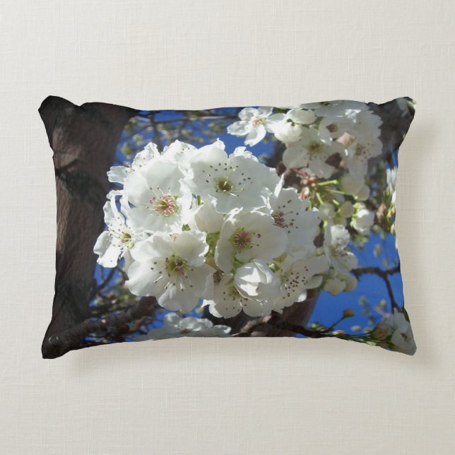 White Blossoms I Ornamental Pear Tree Decorative Cushion (Front)