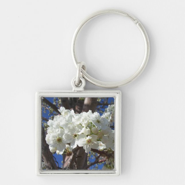 White Blossoms II Spring Flowering Tree Key Ring (Front)