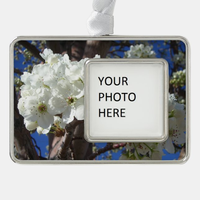 White Blossoms II Spring Flowering Tree Silver Plated Framed Ornament (Front)