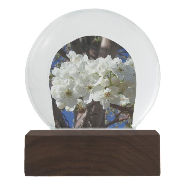 White Blossoms II Spring Flowering Tree Snow Globe (Front)