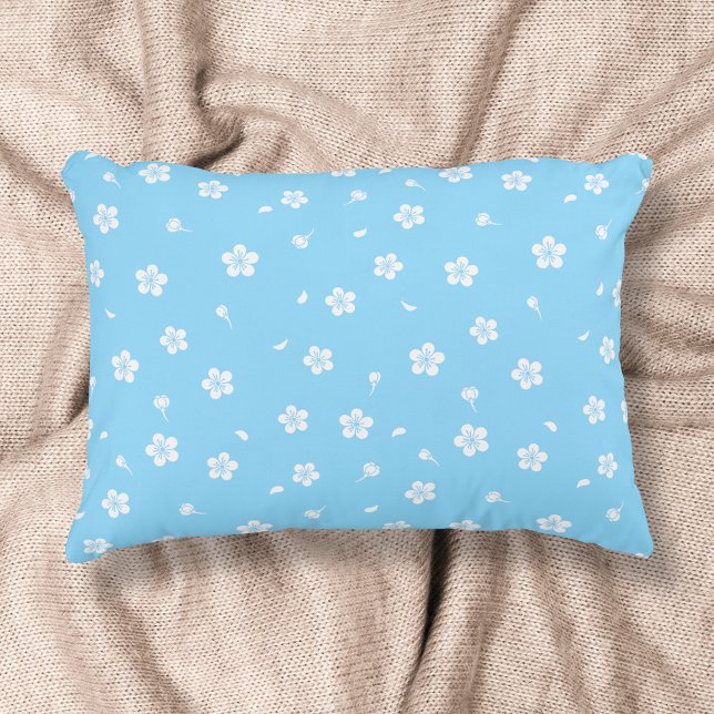 White Blossoms on Baby Blue Pattern Decorative Cushion (Creator Uploaded)