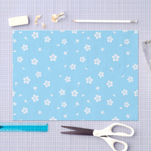 White Blossoms on Baby Blue Pattern Tissue Paper
