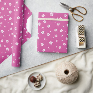 White Blossoms on Hot Pink Wrapping Paper