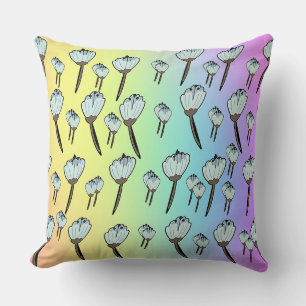 White Blossoms Rainbow  Cushion