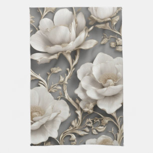 White Blossoms Tea Towel