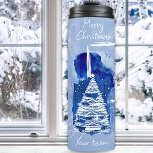 White & Blue 6 Photo Template Christmas Tree Thermal Tumbler