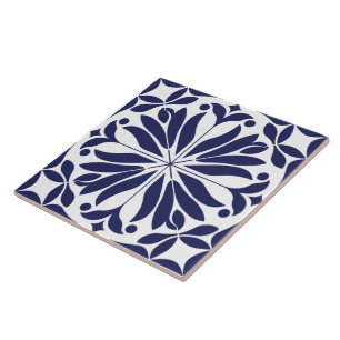 White &blue Abstract floral geometric Tile