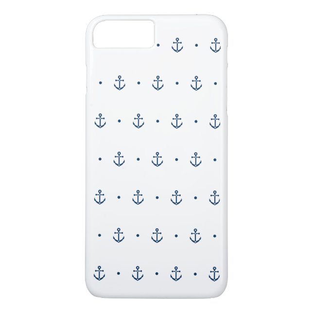 White Blue Anchor Pattern Nautical Case-Mate iPhone Case (Back)