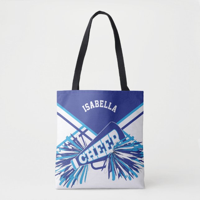 White, Blue and Baby Blue Cheerleader Design Tote Bag (Front)