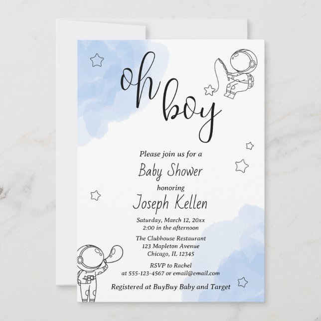 White Blue and Black Cute Baby Shower Invitation (Front)